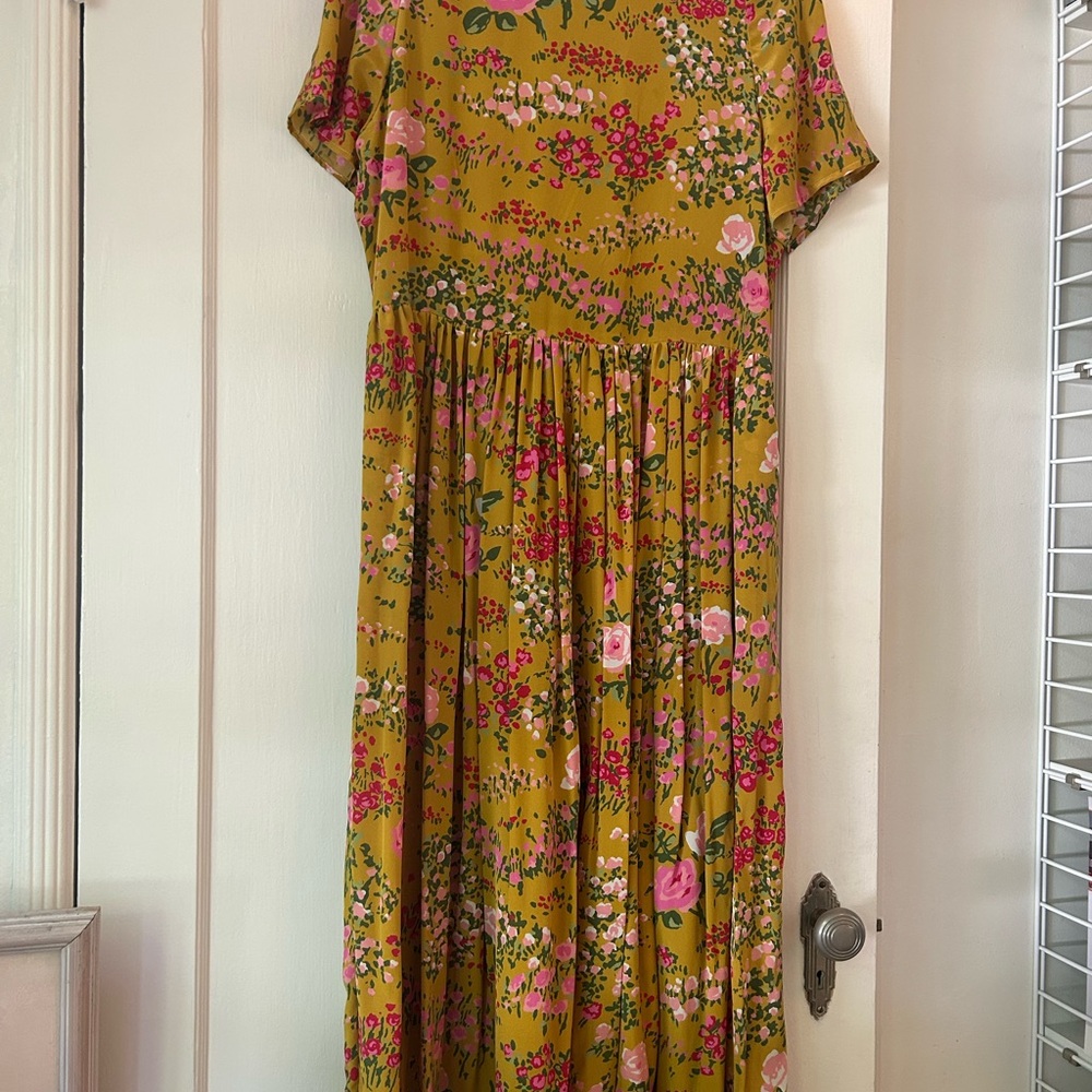 No. 6 Silk Floral Yellow Midi Dress Size L